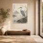 Eleganter Kranich am Ufer, Kunstwerk oder Fine Art Print