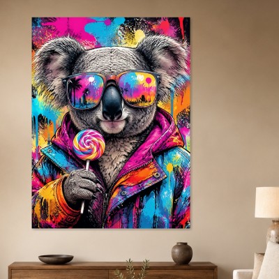 Bunte Koala mit Sonnenbrille, Poster und Acrylbild im Pop Art Stil