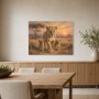 Savanne bei Sonnenuntergang, Wandbild oder Leinwand mit Löwenfamilie