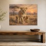 Savanne bei Sonnenuntergang, Wandbild oder Leinwand mit Löwenfamilie