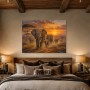Majestätische Elefantenherde bei Sonnenuntergang, Leinwand oder Kunstdruck