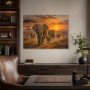 Majestätische Elefantenherde bei Sonnenuntergang, Leinwand oder Kunstdruck