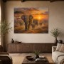 Majestätische Elefantenherde bei Sonnenuntergang, Leinwand oder Kunstdruck