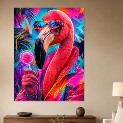 Flamingo mit Sonnenbrille, Kunstwerk oder Modernes Wandbild