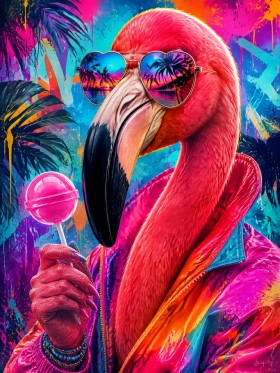 Flamingo mit Sonnenbrille, Kunstwerk oder Modernes Wandbild