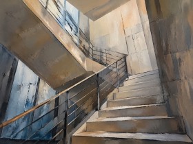 Modernes Wandbild oder Acrylbild mit architektonischer Treppe