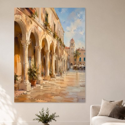 Mediterrane Arkaden im Licht, Wandbild oder Leinwandbild