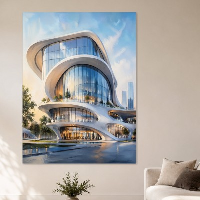 Moderne Architektur als Acrylbild oder Wandbild mit futuristischer Eleganz