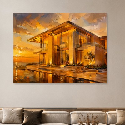 Modernes Wandbild oder Acrylbild mit luxuriöser Architektur bei Sonnenuntergang