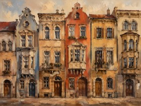 Altstadtfassaden als Leinwand oder Fine Art Print mit warmem Kolorit