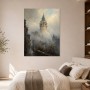 Vernebelte Altstadt mit Turm, Leinwand oder Kunstdruck