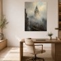 Vernebelte Altstadt mit Turm, Leinwand oder Kunstdruck