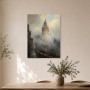 Vernebelte Altstadt mit Turm, Leinwand oder Kunstdruck