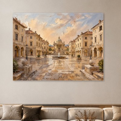 Historische Piazza mit Brunnen, Wandbild oder Kunstdruck