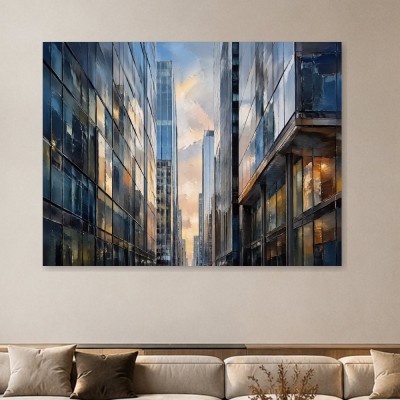 Moderne Stadtansicht als Leinwand oder Poster mit architektonischer Tiefe