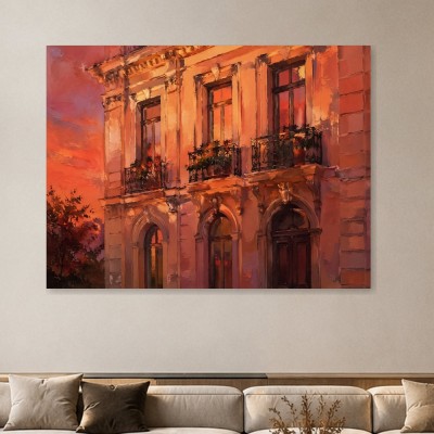 Romantische Fassade im Abendlicht, Wandbild oder Kunstdruck
