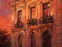 Romantische Fassade im Abendlicht, Wandbild oder Kunstdruck