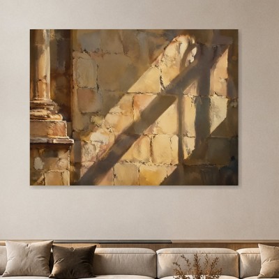 Warmes Steinmauer Wandbild oder Kunstdruck in mediterraner Lichtstimmung