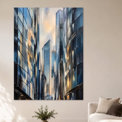 Modernes Wandbild oder Acrylbild mit urbaner Skyline