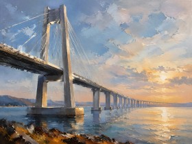 Brücke im Abendlicht, Leinwand oder Acrylbild für moderne Räume Brücke im Abendlicht, Leinwand oder Acrylbild für moderne Räume