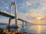 Brücke im Abendlicht, Leinwand oder Acrylbild für moderne Räume