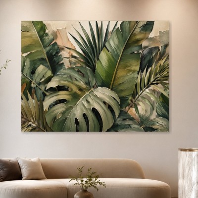 Exotische Blätter in Grün, Leinwand oder Poster mit tropischer Ruhe