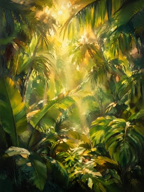 Tropisches Licht im Dschungel, Leinwandbild oder Kunstdruck
