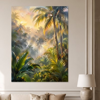 Tropischer Dschungel bei Sonnenlicht, Wandbild oder Leinwandbild