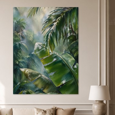 Tropische Palmen in Grün, Modernes Wandbild oder Leinwandbild