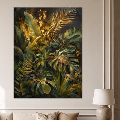 Tropische Blätter als Wandbild oder Kunstdruck mit goldenen Akzenten