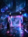 Neonstadt im Regen, Futuristische Kunst oder Modernes Wandbild