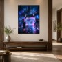 Neonstadt im Regen, Futuristische Kunst oder Modernes Wandbild