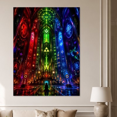 Leuchtendes Fantasy Wandbild oder Acrylbild mit magischer Kathedralenwelt