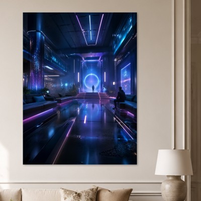 Futuristischer Raum mit Neonlicht als Acrylbild oder Wandbild