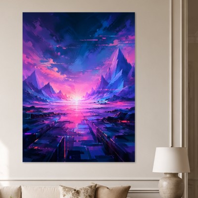 Fantasy Landschaft als Leinwand oder Poster in leuchtendem Neonlicht