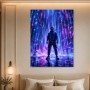 Futuristischer Held im Neonregen, Wandbild oder Acrylbild