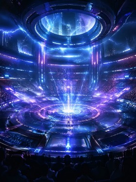 Futuristische Arena bei Gewitter, Wandbild oder Fine Art Print