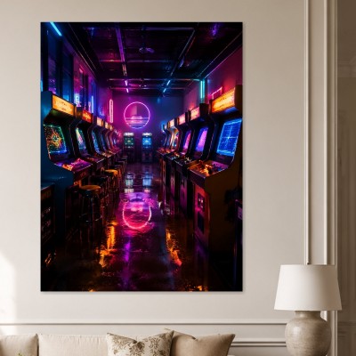 Neon Arcade Gang, Modernes Wandbild oder Acrylbild in Cyberpunk-Optik