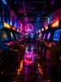 Neon Arcade Gang, Modernes Wandbild oder Acrylbild in Cyberpunk-Optik