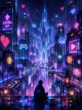 Neon Zukunftsstadt als Leinwand oder Acrylbild Neon Zukunftsstadt als Leinwand oder Acrylbild