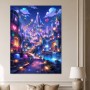 Magische Fantasy-Stadt bei Nacht, Poster oder Leinwand für Wohnräume