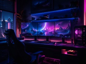 Futuristische Weltraumlandschaft als Acrylbild oder Poster für Gaming-Räume