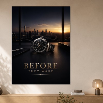 Elegante Uhr bei Sonnenuntergang, Leinwand oder Poster mit Skyline