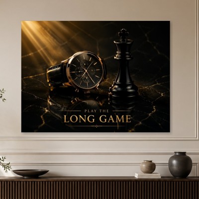 Luxuriöses Wandbild oder Fine Art Print mit Uhr und Schachfigur