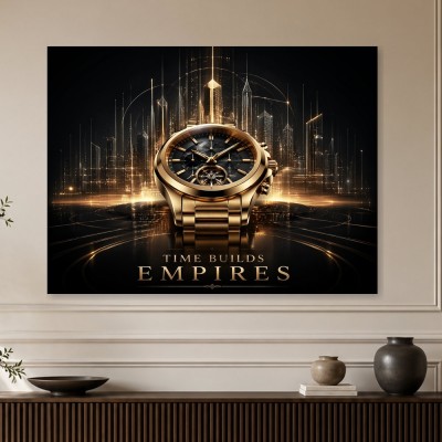 Luxuriöses Wandbild oder Fine Art Print mit goldener Uhr