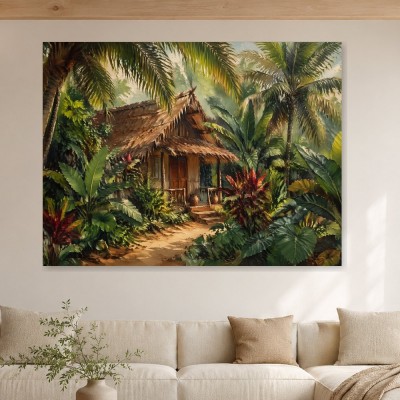 Tropische Hütte im Grünen, Leinwand oder Kunstdruck
