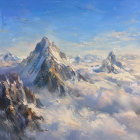 Majestätische Bergwelt als Leinwand oder Poster in klaren Himmelsfarben