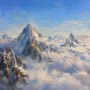 Majestätische Bergwelt als Leinwand oder Poster in klaren Himmelsfarben