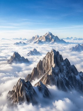 Majestätische Berggipfel im Nebel als Wandbild oder Fine Art Print