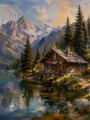 Alpine Hütte am See als Leinwand oder Poster